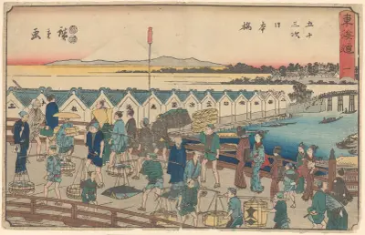 Nihonbashi, Porters, etc. on Bridge (summer scene) av Utagawa Hiroshige