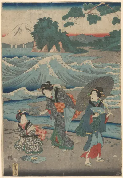 Three Women and Waves av Utagawa Hiroshige