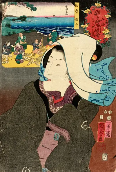 Suszony abalon z Hōki, Utagawa Kuniyoshi