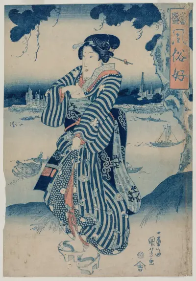Geisha Standing on the Bank of the Sumida River, Utagawa Kuniyoshi