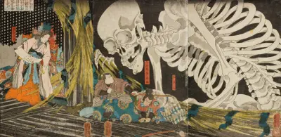 V troskách paláce v Sōmě: Masakadova dcera Takiyasha pomocí kouzel shromažďuje spojence, Utagawa Kuniyoshi