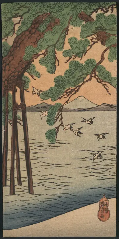 Sosny nad brzegiem, Utagawa Kuniyoshi