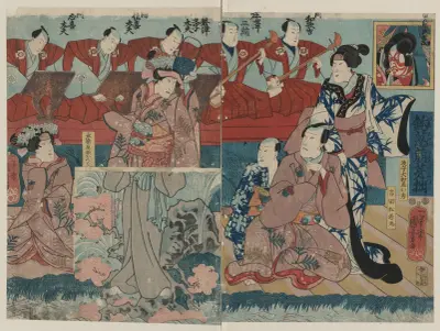 Tsurishinobu mebae no futsuzuka, Utagawa Kuniyoshi