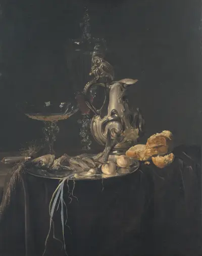 Stillleben. Frühstücksstück mit silbernem Krug von Willem van Aelst