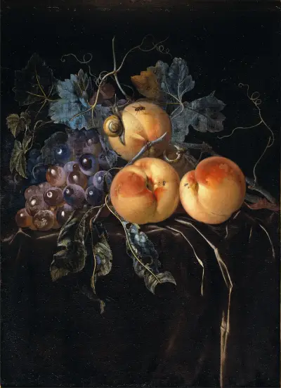 Stillleben mit Pfirsichen und Trauben von Willem van Aelst