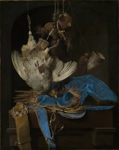 Stillleben mit Jagdgeräten und totem Rebhuhn von Willem van Aelst