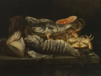 Still Life with Fish and Crustaceans on a Table av Abraham van Beyeren