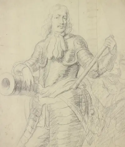 Muž v brnění, opírající se o kanón, Anthony van Dyck