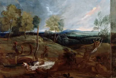 Pejzaż o zachodzie słońca z pasterzem i trzodą, Anthony van Dyck