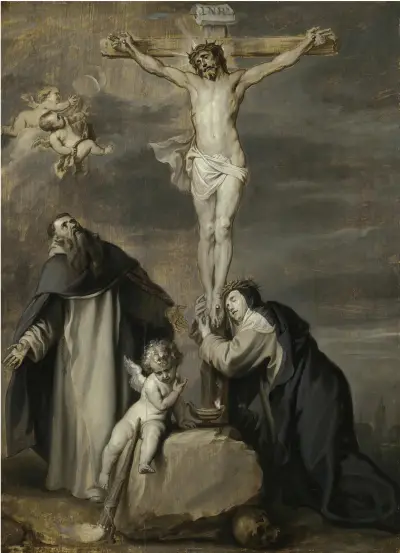 Ukrzyżowany Chrystus adorowany przez świętych Dominika i Katarzynę ze Sieny, Anthony van Dyck