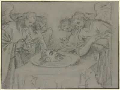 Čtyři andělé shromáždění kolem useknuté hlavy Jana Křtitele, Anthony van Dyck