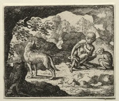 The Wolf in the Monkey’s Den av Allaert van Everdingen