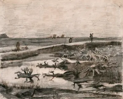 Landscape with Bog Trunks (Travaux aux Champs) av Vincent van Gogh