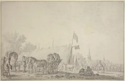 Jahrmarkt im Dorf Valkenburg von Jan van Goyen