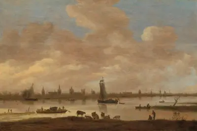 View of an Imaginary Town across a River, with the Tower of Saint Pol in Vianen von Jan van Goyen