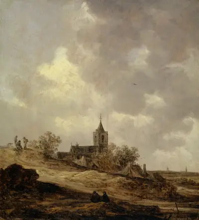 Village Church seen from the Dunes von Jan van Goyen