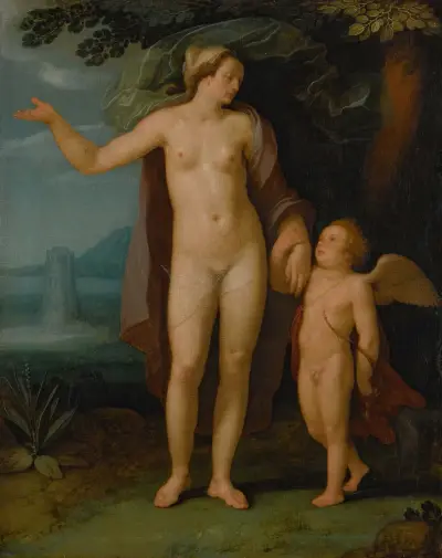 Venus und Cupid in einer Landschaft von Cornelis Cornelisz Van Haarlem