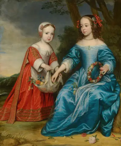 Double Portrait of Prince Willem III (1650- 1702) and his Aunt Maria,Princess of Orange (1642-1688) as Children von Gerard van Honthorst