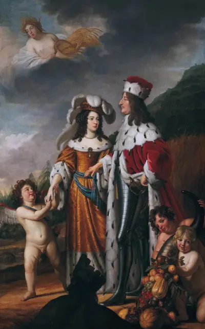 Louise Henriette leads Friedrich Wilhelm, Elector of Brandenburg, to her parents von Gerard van Honthorst