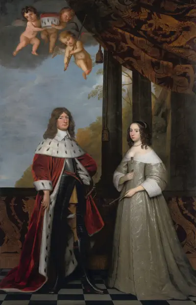 Portrait of Friedrich Wilhelm, Elector of Brandenburg, and his Wife Louise Henriette, Countess of Orange-Nassau av Gerard van Honthorst