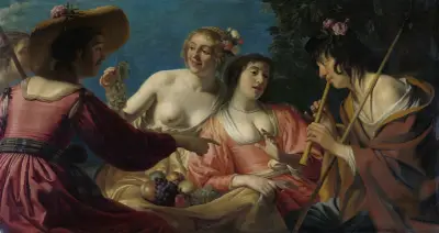 Shepherd Playing the Flute,and four Shepherdesses von Gerard van Honthorst