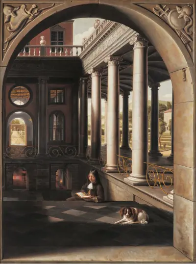 Jeune homme lisant dans un palais de style Renaissance, Samuel van Hoogstraten