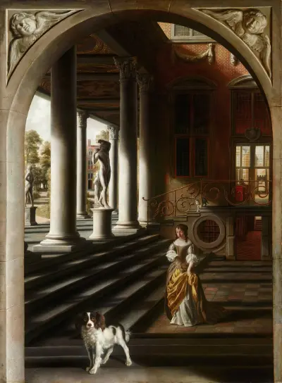 Perspective View with a Woman Reading a Letter, Samuel van Hoogstraten