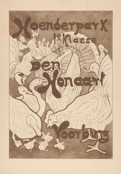 Affiche voor het Hoenderpark 1e klasse Den Honaart Voorburg av Theo van Hoytema