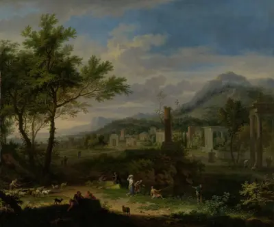 Arkadská krajina s rybáři, Jan van Huysum