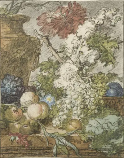 Skica k zátiší s ovocem a květinami, Jan van Huysum