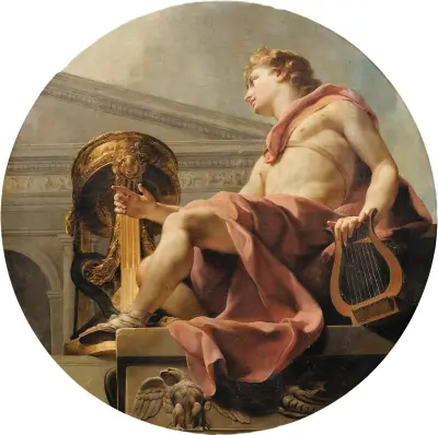 Apollo Seated Holding A Lyre In Front Of An Athenienne And A Snake av Charles-André van Loo