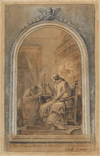 St. Gregory Dictating His Homilies to a Secretary av Charles-André van Loo
