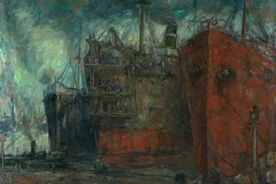 Beladene Schiffe im Hafen von Eugeen Van Mieghem