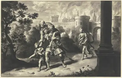 Aeneas rettet Anchises aus dem brennenden Troja av Willem Van Mieris