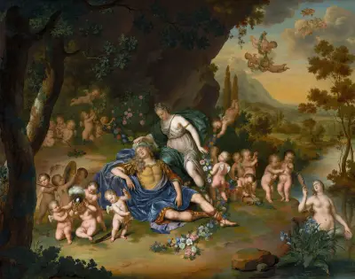 Armida Binding The Sleeping Rinaldo With Flowers av Willem Van Mieris