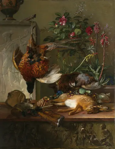 Still Life with Game and a Greek Stele; Allegory of Autumn av Georgius Jacobus Johannes van Os