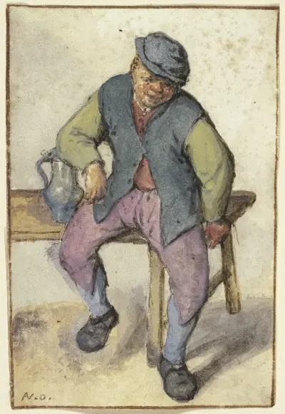 Chłop siedzący na stole, Adriaen van Ostade