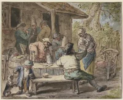 Chłopi z dziećmi przed domem, Adriaen van Ostade