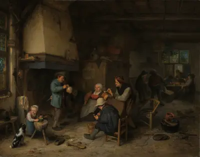 Chłopi we wnętrzu, Adriaen van Ostade