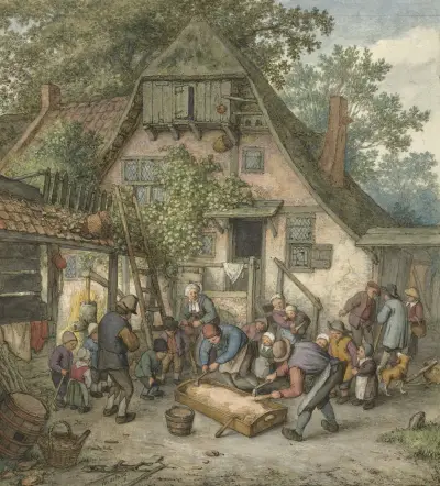 Opalanie wieprza, Adriaen van Ostade