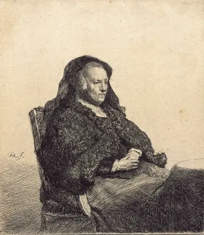 An Elderly Woman (Rembrandt’s mother, seated at a table) (c 1631) av Rembrandt van Rijn