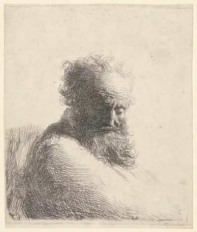 Bust of an Old Bearded Man, Looking Down av Rembrandt van Rijn