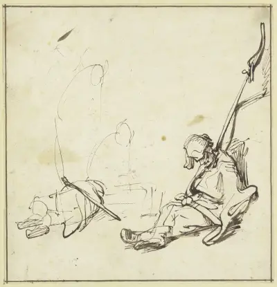 Die Wächter am Gefängnis des Petrus av Rembrandt van Rijn
