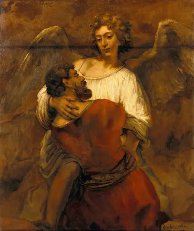 Jacob Wrestling with the Angel av Rembrandt van Rijn