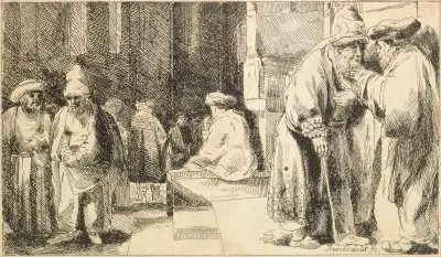 Jews in the Synagogue av Rembrandt van Rijn