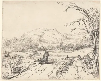 Landscape with a Sportsman and Dog av Rembrandt van Rijn