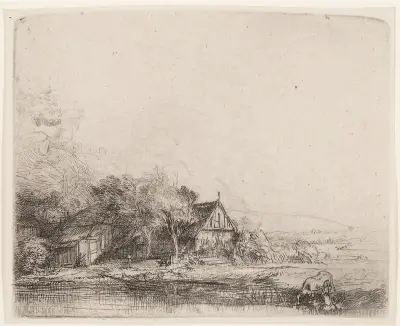 Landscape with cow av Rembrandt van Rijn