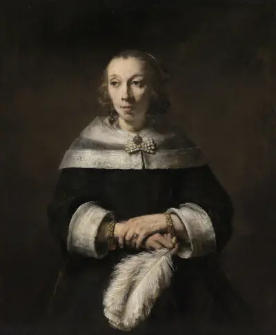 Portrait of a Lady with an Ostrich-Feather Fan av Rembrandt van Rijn