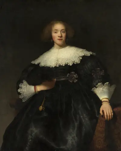 Portrait of a Young Woman with a Fan av Rembrandt van Rijn