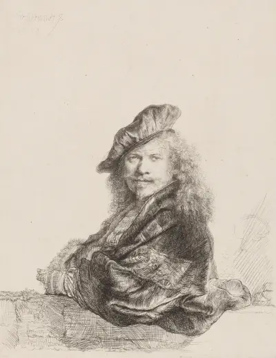 Self-Portrait leaning on a stone sill, 1639 – nr 2 av Rembrandt van Rijn